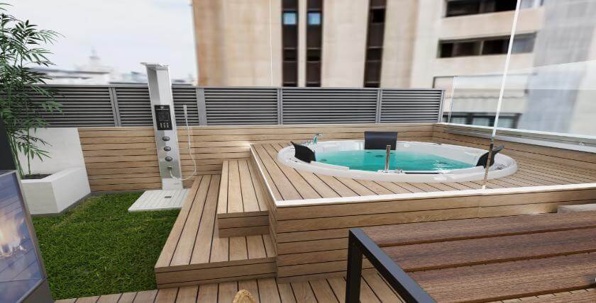 Decking With Hot Tub in East Sussex